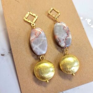 Gold plated earring with a jasper gemstone